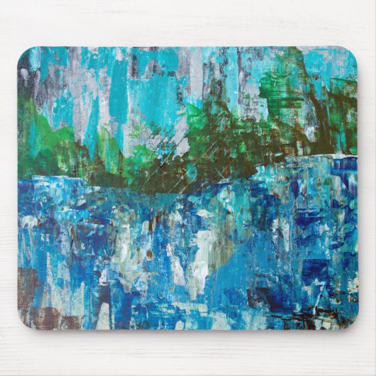 Tapis De Souris Paysage Texturé Abstrait Bleu et Vert (Devant)