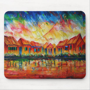 Tapis De Souris Paysage urbain abstrait XX de village - Mousepad