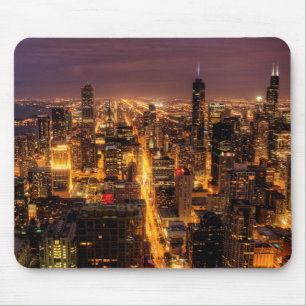 Tapis De Souris Paysage urbain de nuit de Chicago