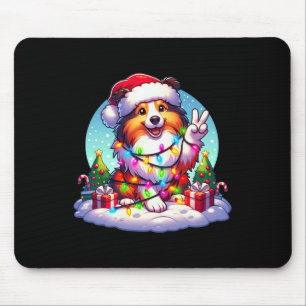 Tapis De Souris Peace Hand Shetland Sheepdog lumières de Noël Femm