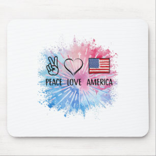 Tapis De Souris Peace Love America Tie Dye 4 juillet Patriotique F