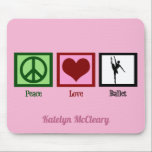 Tapis De Souris Peace Love Ballet Cute Custom Pink Ballerina<br><div class="desc">Une jolie mousepad de ballerine rose avec une belle danseuse de ballet qui tournoie sur pointe à côté d'un signe de paix et d'un coeur. Un joli cadeau d'enseignant de danse qui met en scène une fille dansant dans une jolie pose arabesque.</div>