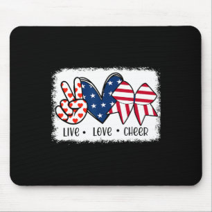 Tapis De Souris Peace Love Cheer Usa Drapeau 4 juillet Cheerled