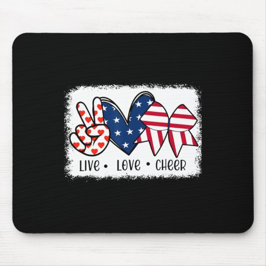 Tapis De Souris Peace Love Cheer Usa Drapeau 4 juillet Cheerled (Devant)