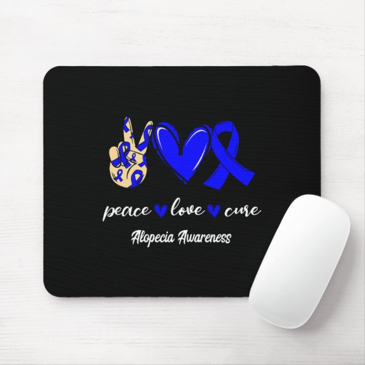 Tapis De Souris Peace Love Cure Alopecia Blue Ribbon Sensibilisati (Avec souris)