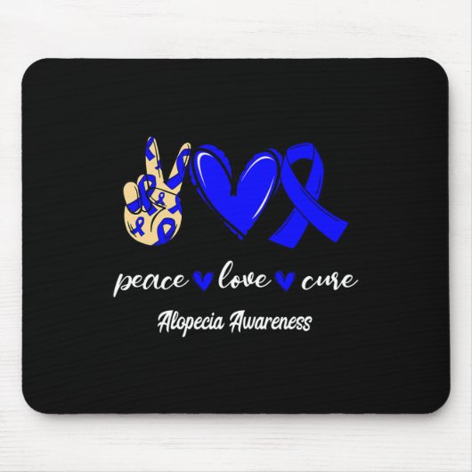 Tapis De Souris Peace Love Cure Alopecia Blue Ribbon Sensibilisati (Devant)