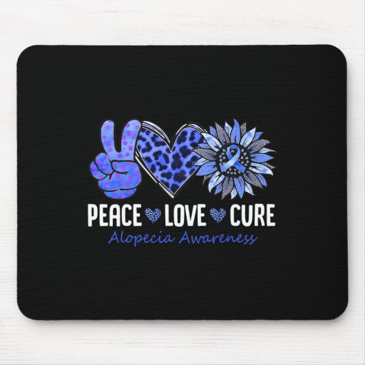 Tapis De Souris Peace Love Cure Alopecia Sensibilisation Bleu Tour (Devant)