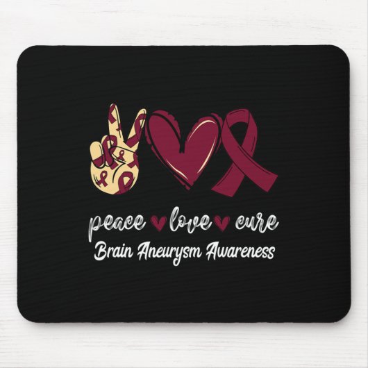 Tapis De Souris Peace Love Cure Cerveau Aneurysme Bourgogne Ruban (Devant)