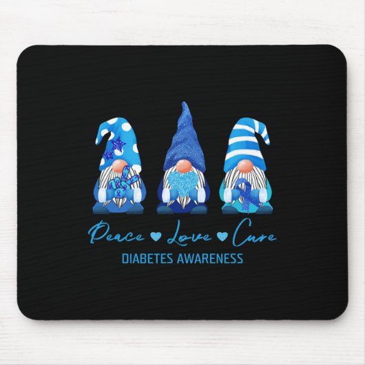 Tapis De Souris Peace Love Cure Gnome Sensibilisation au diabète S (Devant)