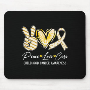 Tapis De Souris Peace Love Cure Gold Ribbon Enfance Cancer Aware