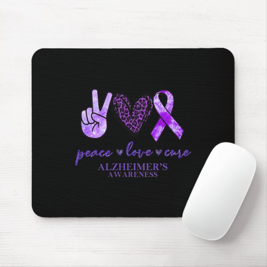 Tapis De Souris Peace Love Cure Ribbon Leopard Alzheimer Cerveau A (Avec souris)