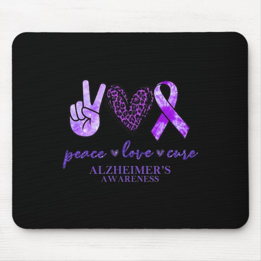 Tapis De Souris Peace Love Cure Ribbon Leopard Alzheimer Cerveau A (Devant)