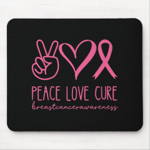 Tapis De Souris Peace Love Cure rose Ruban Guerrier Cancer du sein