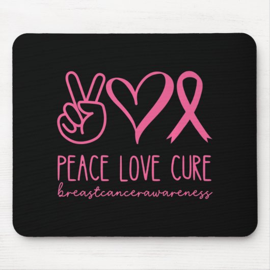 Tapis De Souris Peace Love Cure rose Ruban Guerrier Cancer du sein (Devant)