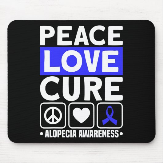 Tapis De Souris Peace Love Cure Support Alopecia Awareness Ruban (Devant)