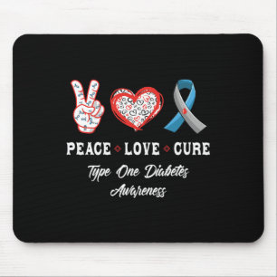 Tapis De Souris Peace Love cure Type 1 Sensibilisation au diabète