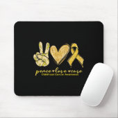 Tapis De Souris Peace Love Cure Yellow Ribbon Cancer de l'enfance  (Avec souris)