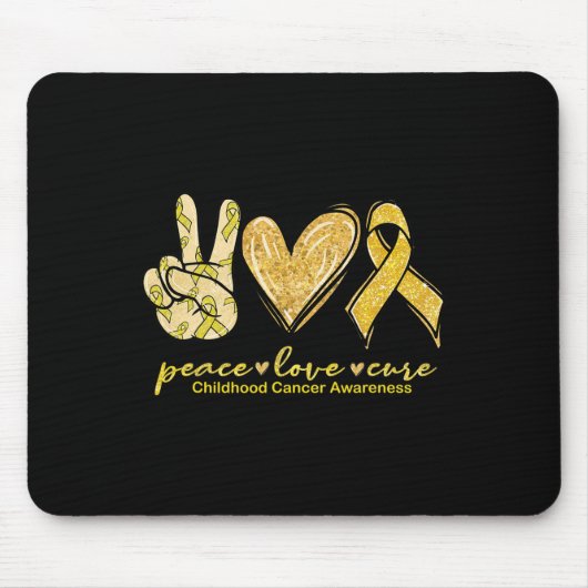 Tapis De Souris Peace Love Cure Yellow Ribbon Cancer de l'enfance  (Devant)
