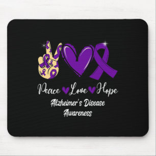 Tapis De Souris Peace Love Hope Purple Ribbon Alzheimer Disease Aw