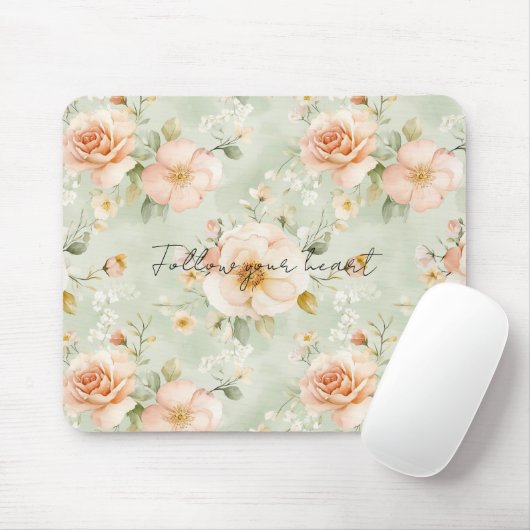 Tapis De Souris Peach Mint Pretty Rose Floral (Avec souris)