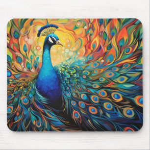 Tapis De Souris Peacock Animal Bird Portrait Peinture colorée