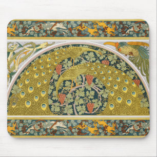 Tapis De Souris Peacock Art Nouveau Style rond design complexe