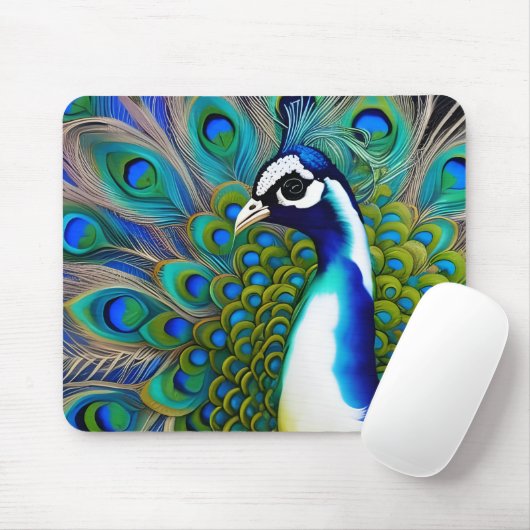 Tapis De Souris Peacock blanc bleu et vert Piebald (Avec souris)