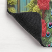 Tapis De Souris Peacock Bleu en Rose et Fern Garden (Coin)