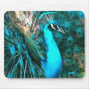 Tapis De Souris Peacock Bleu Vibrant Avec Queue Fissée