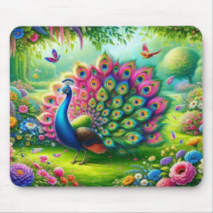 Tapis De Souris Peacock vibrant dans un Imaginaire Jardin Peinture