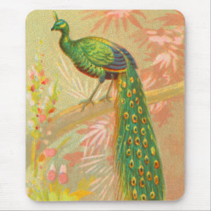 Tapis De Souris Peacock vintage et peinture à fleurs
