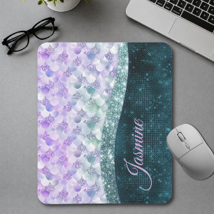 Tapis De Souris Peau de sirène sarcelle argentée faux monogramme p
