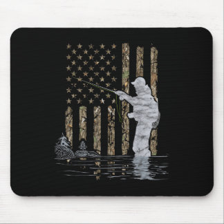 Tapis De Souris Pêche à la mouche Pêcheur Drapeau américain Camouf