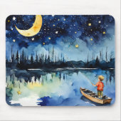 Tapis De Souris Pêche De Garçon Sous Crescent Moon (Devant)