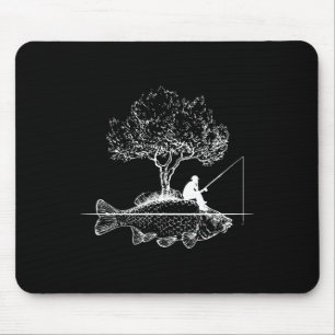 Tapis De Souris Pêche Île de Poisson Carpe Surréaliste Pêcheur à l