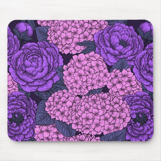 Tapis De Souris Peine et hydrangée en rose et violet (Devant)