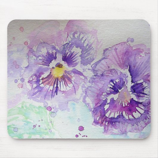 Tapis De Souris Peinture à l'aquarelle florale de Pansy violet (Devant)
