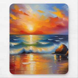 Tapis De Souris Peinture à l'huile de couché de soleil orange sur