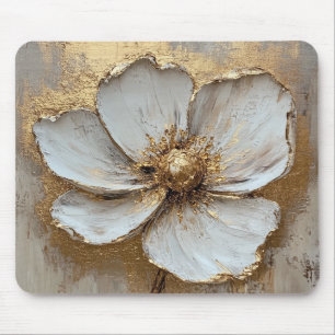 Tapis De Souris Peinture à l'huile Fleur en Or Blanc