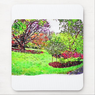 Tapis De Souris Peinture aquarelle d'un jardin luxuriant