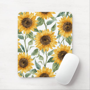Tapis De Souris Peinture aquarelle florale jaune Tournesols