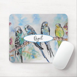 Tapis De Souris Peinture aquarelle Perruche Oiseaux perruches Fant