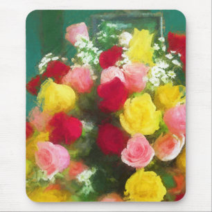 Tapis De Souris Peinture Bouquet Rose - Jolie Art Fleur Originale