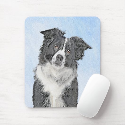 Tapis De Souris Peinture Collie Bordure - Joli art original chien (Avec souris)