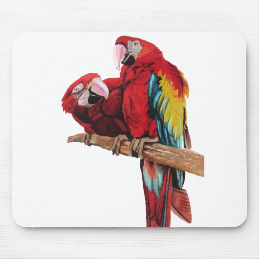 Tapis De Souris Peinture couleur rouge Macaw Aquarelle (Devant)