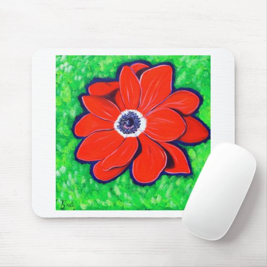 Tapis De Souris Peinture d'anémone rouge vif (Avec souris)