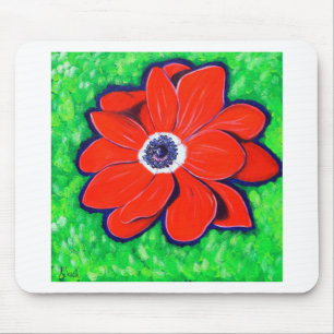 Tapis De Souris Peinture d'anémone rouge vif