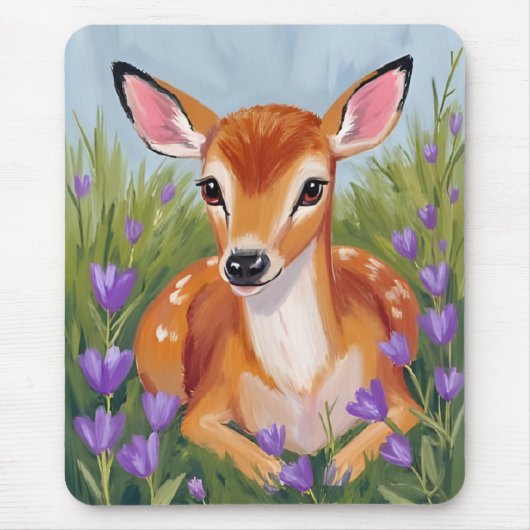 Tapis De Souris Peinture d'animal de faon de cerf bébé (Devant)