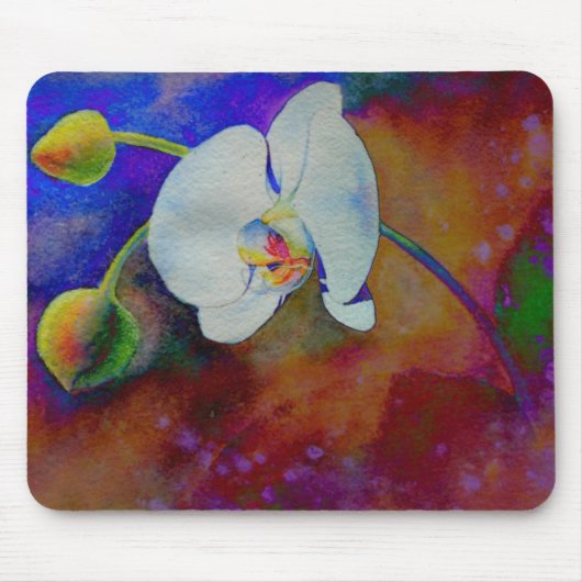 Tapis De Souris Peinture d'aquarelle d'orchidée hawaïenne blanche (Devant)