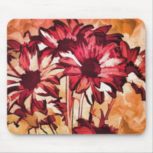 Tapis De Souris Peinture d'art rustique à fleurs rouges